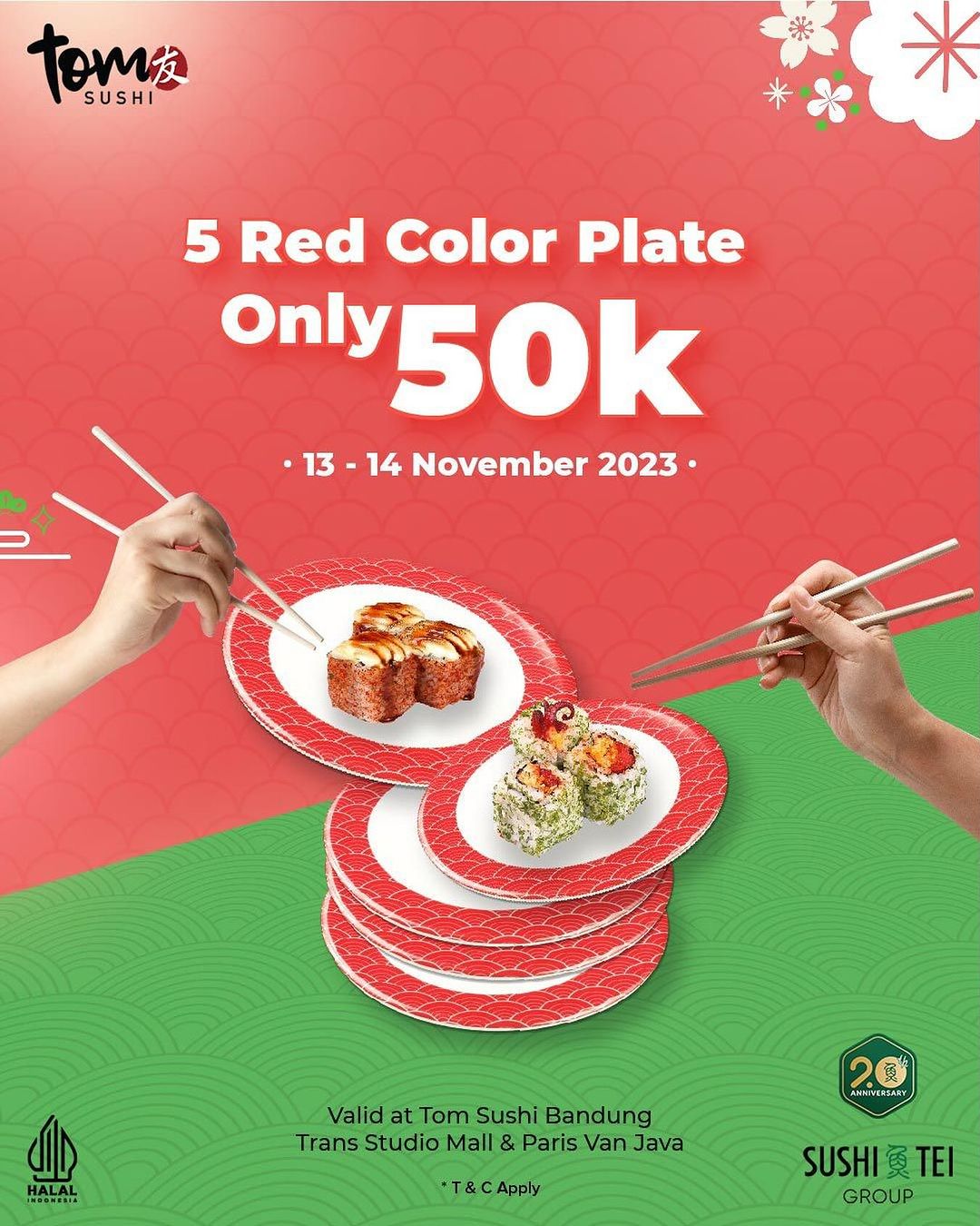 TOM SUSHI Promo 5 Red Color Plate Only IDR 50K