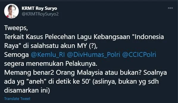 Parodi Indonesia Raya, Roy Suryo Cium Keanehan: Benar Orang Malaysia?