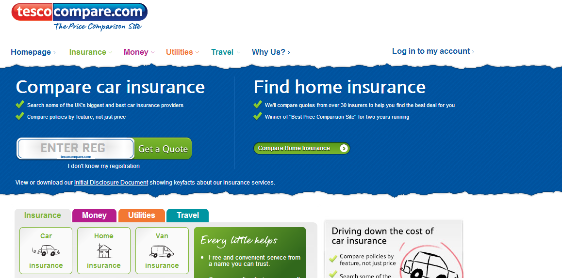Tesco Bank Compare Prices of Insurance Loan Mortgages Credit Card ...