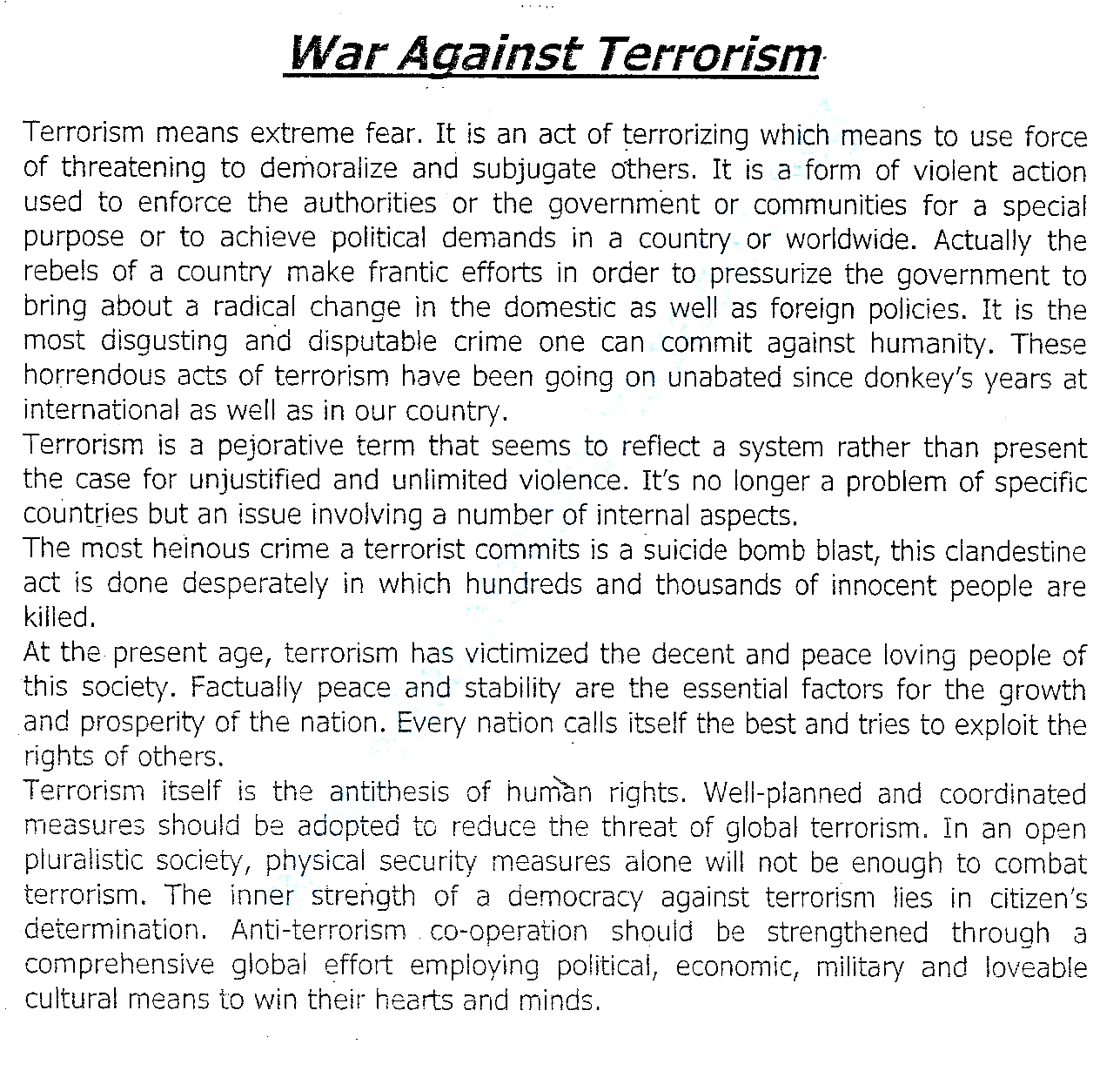 war against terrorism essay