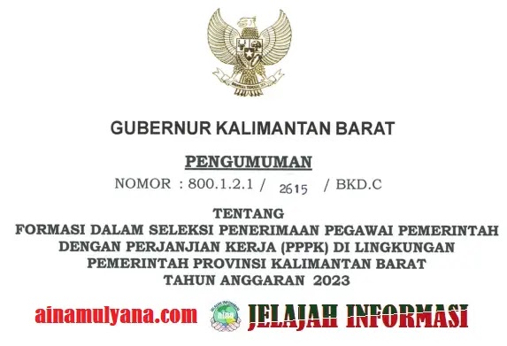 Penetapan Rincian Formasi Kebutuhan ASN PPPK Provinsi Kalimantan Barat (KALBAR) Tahun 2023