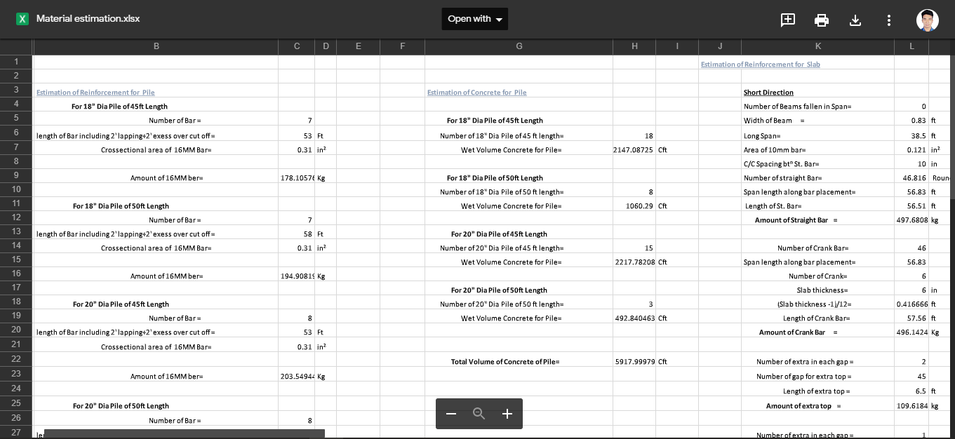 Building constriction estimate excel file