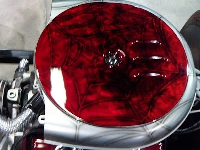 airbrushed spider web intake with a candy red ppg paint over the web a 