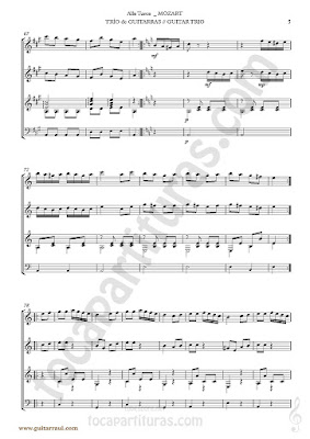 5  Marcha Turca Partitura de Trio de Guitarra y guitarra bajo Guitar Sheet Music for three guitars