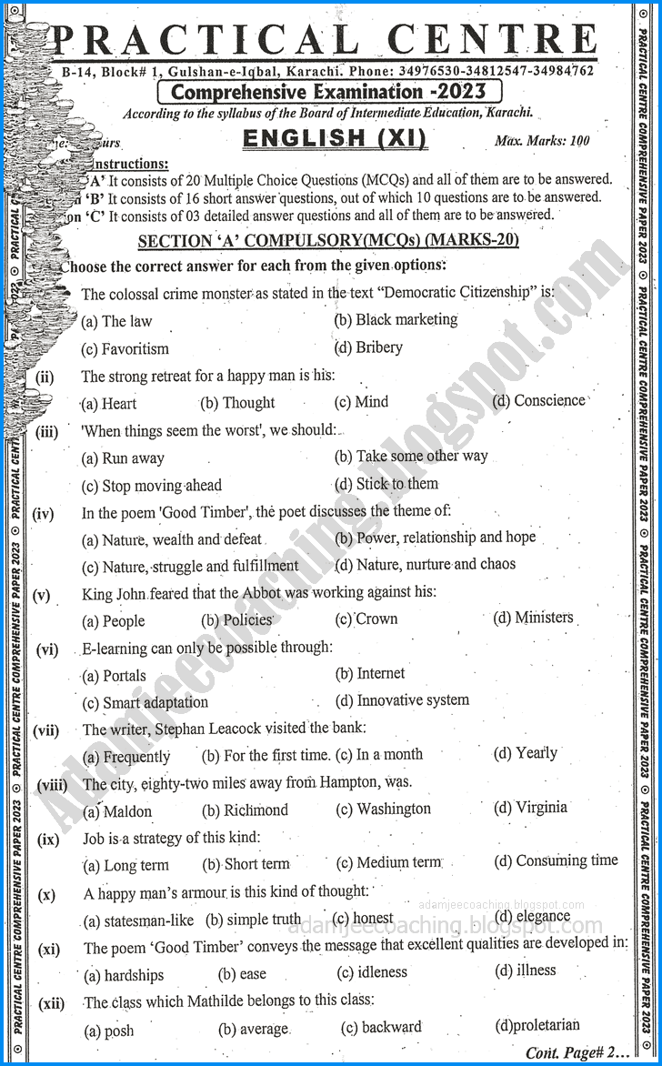 english-11th-practical-centre-guess-paper-2023-science-group