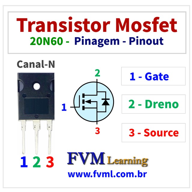 Datasheet-Pinagem-Pinout-Transistor-Mosfet-Canal-N-20N60-Características-Substituição-fvml