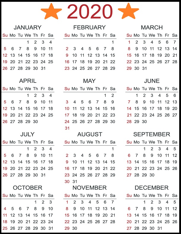 Printable 2020 Calendars