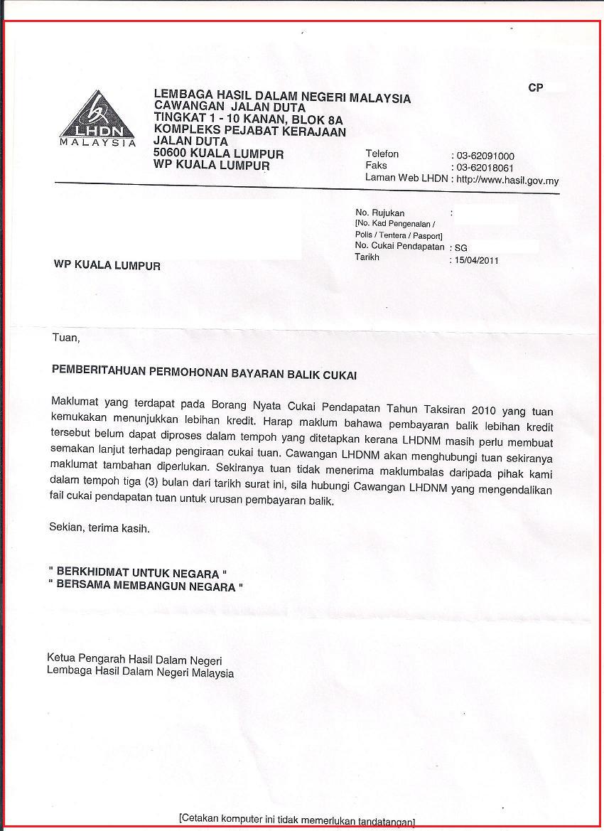 Contoh Surat Rasmi Kepada Bank - Contoh II