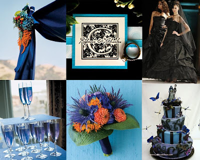 going with orange blues and black blue and green and black wedding ideas