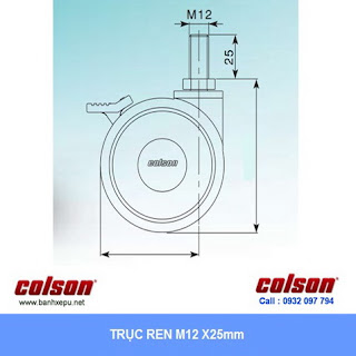 kích thước ty ren Bánh xe đẩy Colson Mỹ cho máy thở, máy nội soi phi 100 | CPT-4854-85