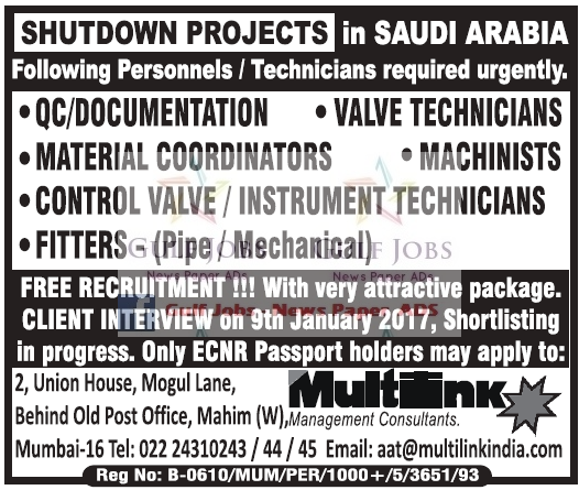 Shut down projects jobs for Saudi Arabia free recruitment