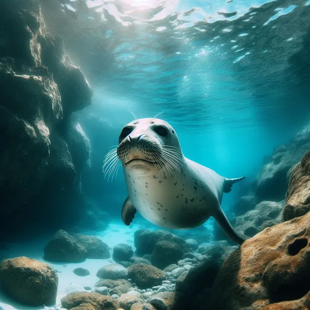 Foca monje del mediterraneo bajo el agua