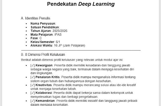Download Modul Ajar Perencanaan Pembelajaran Deep Learning Kelas 6 SD Fase C