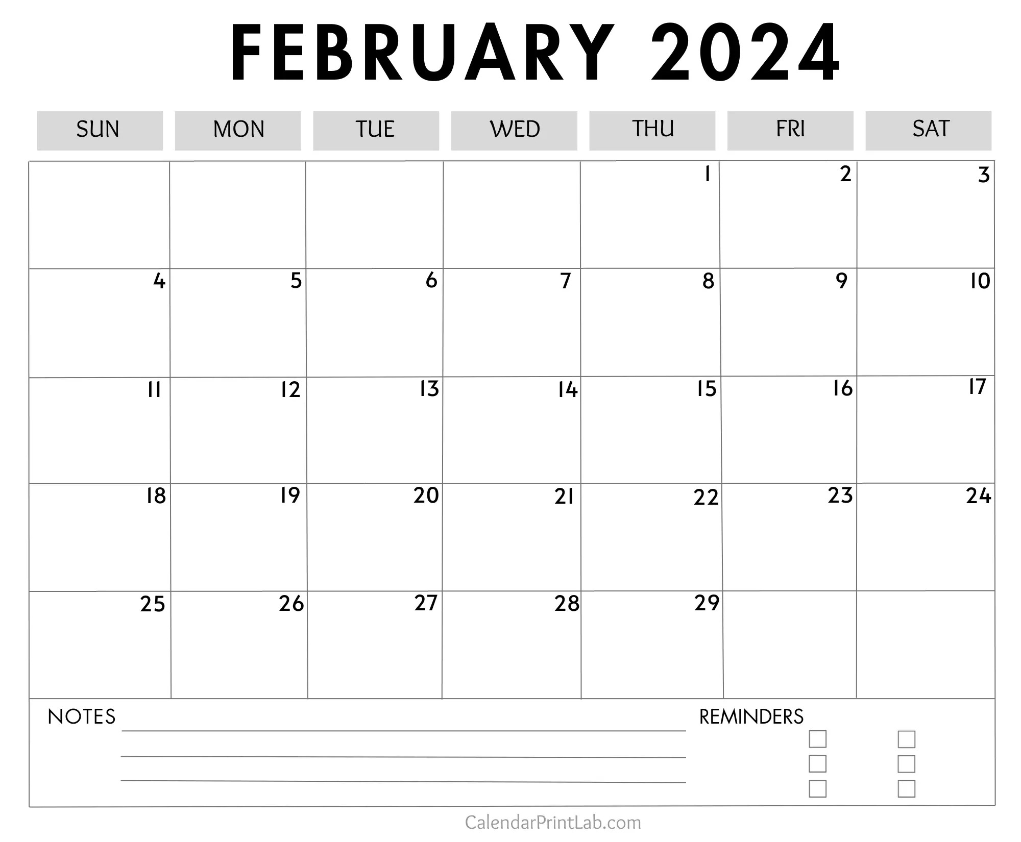 February 2024 Calendar with Notes