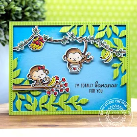 Sunny Studio Stamps: Love Monkey Botanical Backdrop Love Themed Card by Eloise Blue
