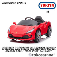 Mobil Listrik Mainan Anak Yukita 88 California Sports Gearbox & Baterai Dobel Mode Ayun Jok Kulit Ban Karet Akselerasi Anti Kejut Battery-Powered Ride-On Car