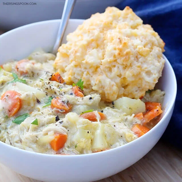 Skillet Chicken Pot Pie with Cheddar Drop Biscuits