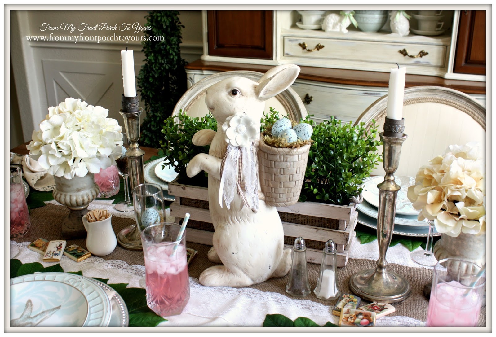 Rabbit Centerpiece-Easter Dining Room Decor-French Farmhouse Easter Dining Room- From My Front Porch To Yours