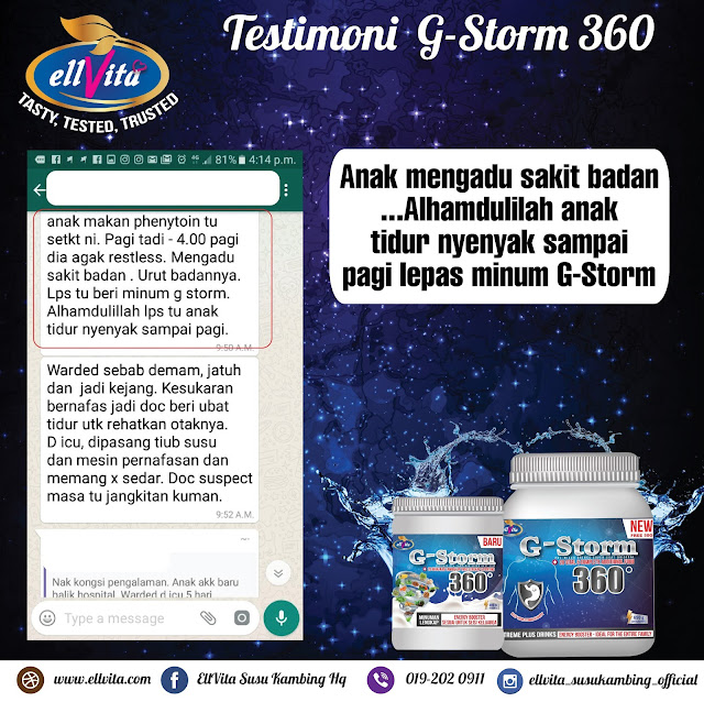 G-STORM 360 MENGATASI MASALAH BERKAITAN PERUT DAN MENYIHATKATKAN BADAN, SUSU KAMBING, BUANG TOKSIN,