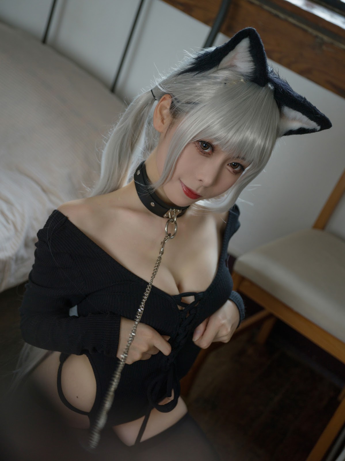 Cosplay 樱岛嗷一 黑猫针织衫连体衣