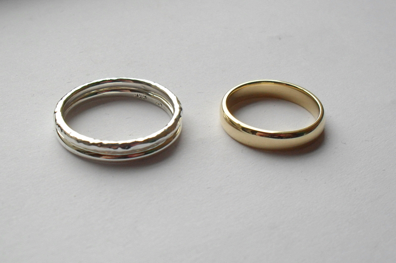 His Hers Sterling Silver Textured Wedding Rings Oxidised Finish