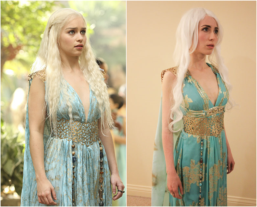 My Daenerys Qarth costume, with DIY cape, belt, beaded pieces and shoulder pads