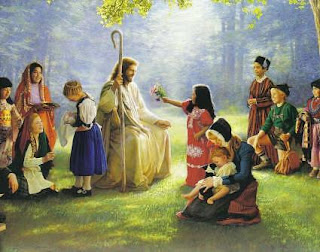 Jesus Christ playing with Children and small girl giving flowers to the Jesus hd(hq) religious Christian wallpaper free download