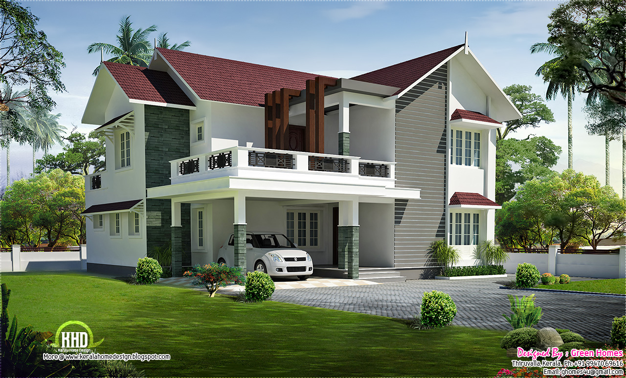 Beautiful sloping roof villa  Kerala home design and floor plans