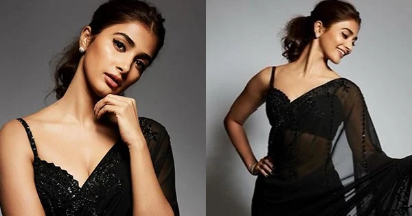 pooja hegde black saree raadhe shyam actress