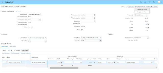 How to create AR transaction in Oracle Cloud