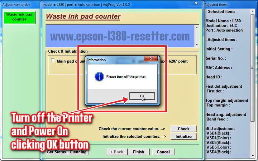 Epson L380 Resetter - Thirteen step