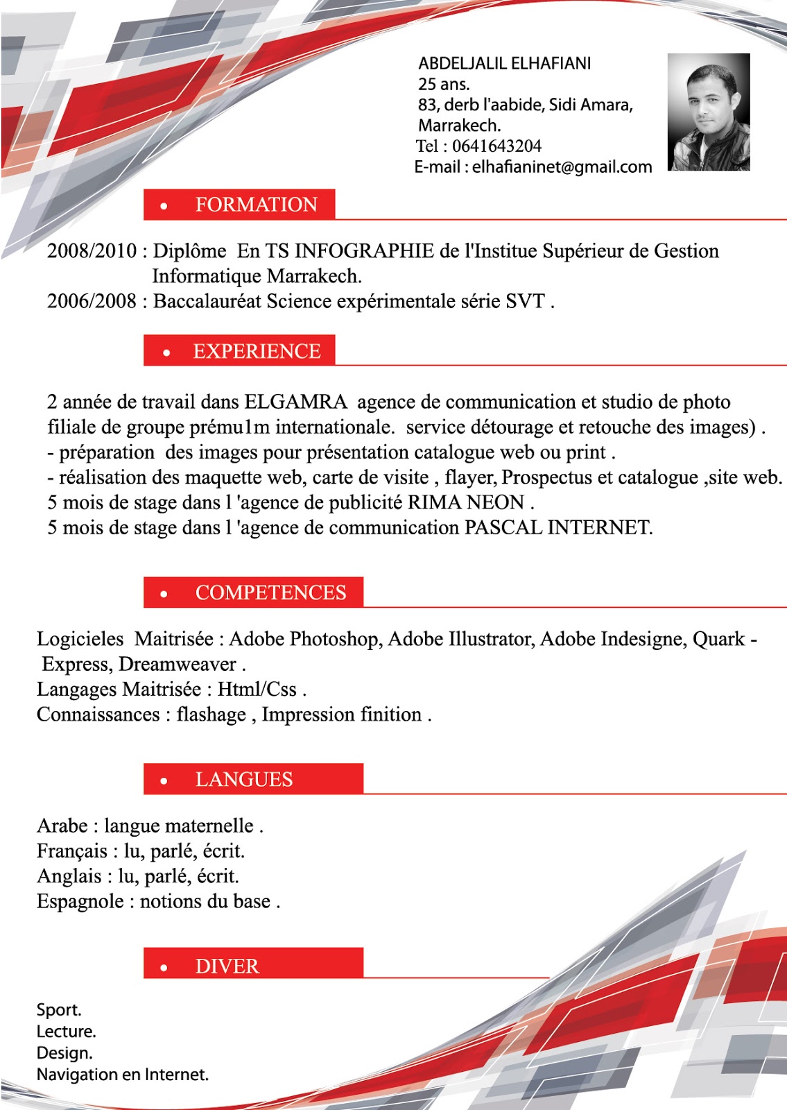 exemple d un curriculum vitae pour un infographiste