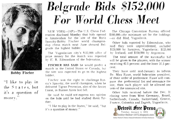 Belgrade Bids $152,000 For World Chess Meet