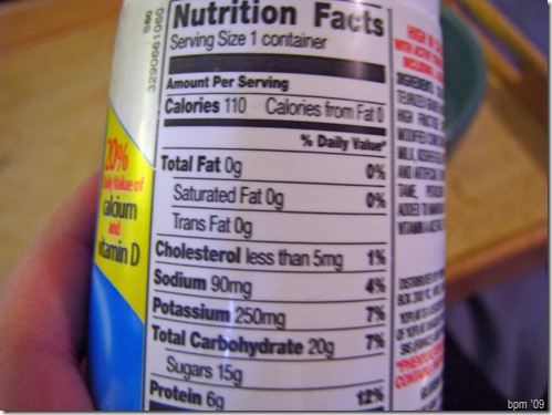yoplait yogurt  nutrition label