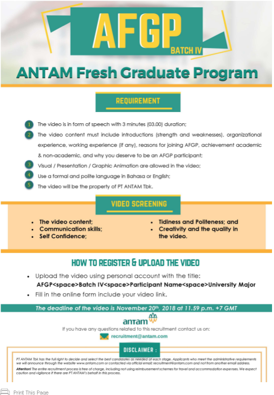 Lowongan Kerja Terbaru PT Antam Tbk (ANTAM Fresh Graduate Program)