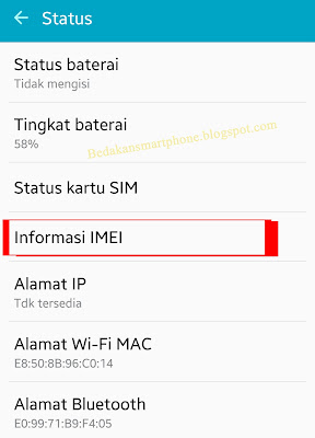 Menu Cek Status IMEI Hp android