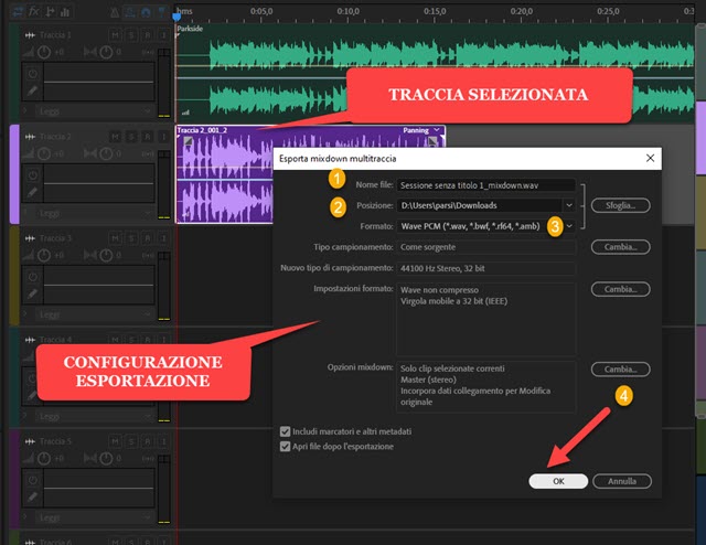 esportazione della cover con adobe audition