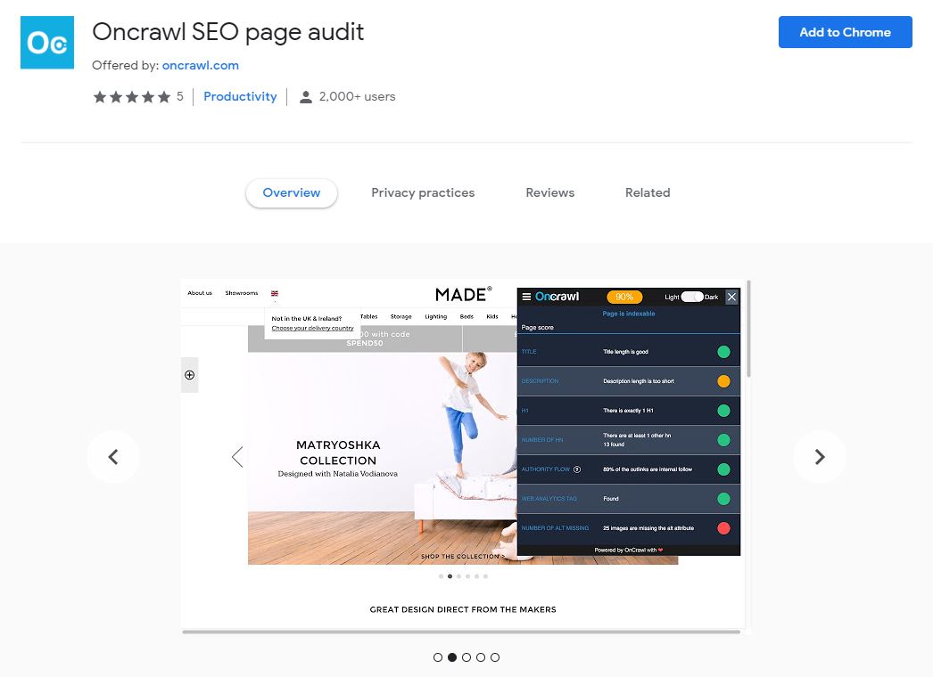 Oncrawl SEO page audit