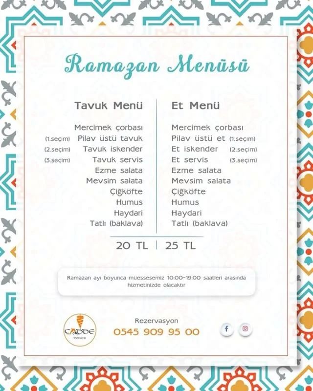 cadde döner osmaniye iftar menüleri