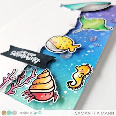 Just Keep Swimming Card by Samantha Mann for Create a Smile Stamps, Card Making, Distress Inks, Copics, Handmade cards, #createasmile #createasmilestamps #distressinks #copics #copicmarkers #cardmaking