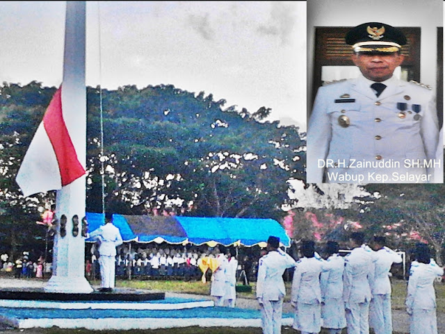 DR.H.Zainuddin,SH.MH, Inspektur ,Upacara ,Penurunan, Bendera ,HUT RI ,ke, 71 ,Kab.Kep.Selayar