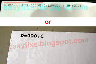 After the D (waste ink counter) value is reset to zero, the printer will print D=000.0, or D (BK=000.0 CL=000.0) in the top left corner of the paper