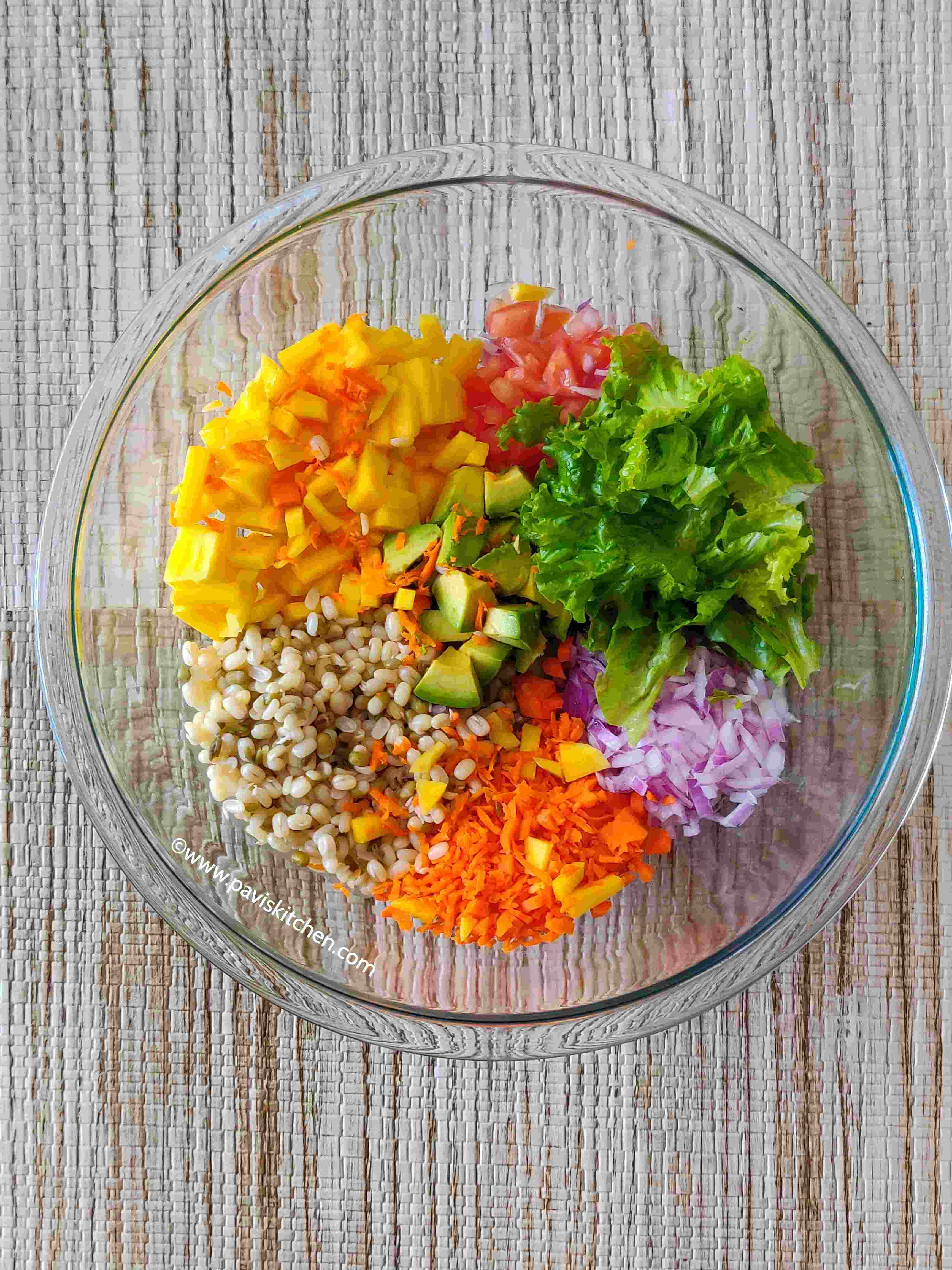 Sprouted mung bean salad with rainbow veggies - Indian recipe