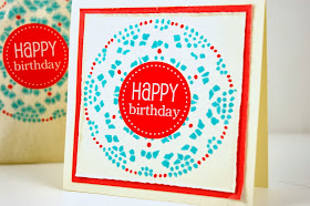 SRM Stickers Blog - Doily Stenciled Birthday Bag by Michelle - #birthday #card #doilies #gift #bag #muslin #twine #gift #stencil 