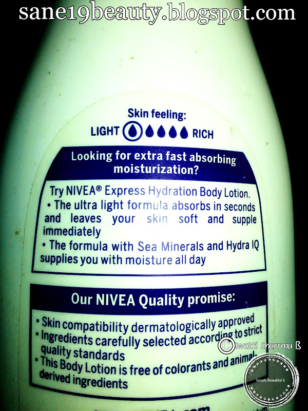 Nivea Body Lotion express hydration with sea minerals is fast absorbing.