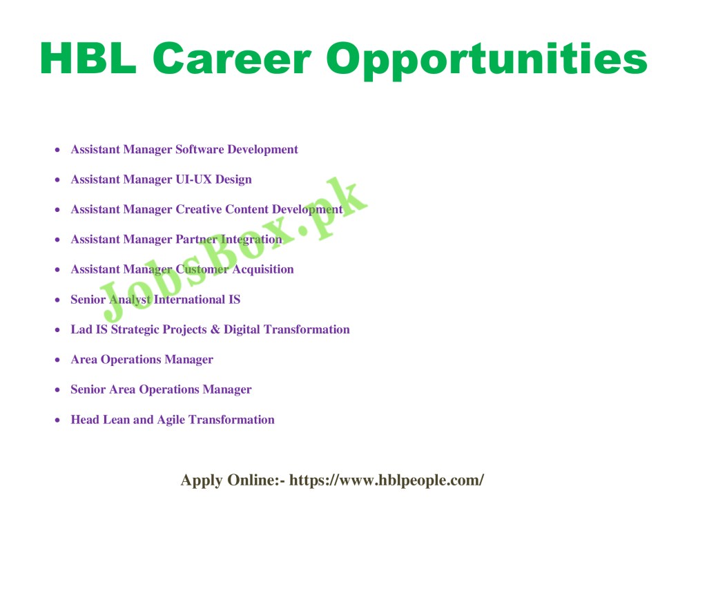 Habib Bank Limited HBL Jobs 2021 – Apply Online via www.hblpeople.com