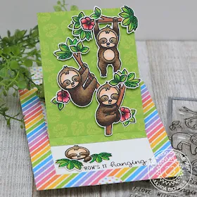 Sunny Studio Stamps: Silly Sloths Sliding Window Dies Staggered Circle Dies Punny Cards by Juliana Michaels and Angelica Conrad