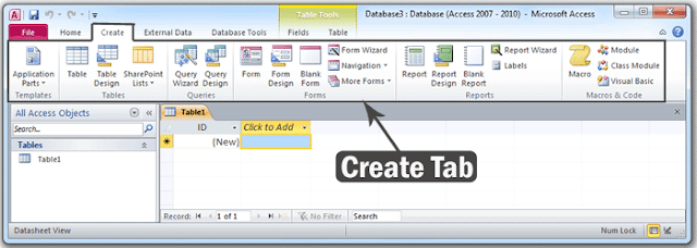 Microsoft Access 2010 Create Tab in Hindi | माइक्रोसॉफ्ट एक्सेस 2010 क्रिएट टैब हिंदी में