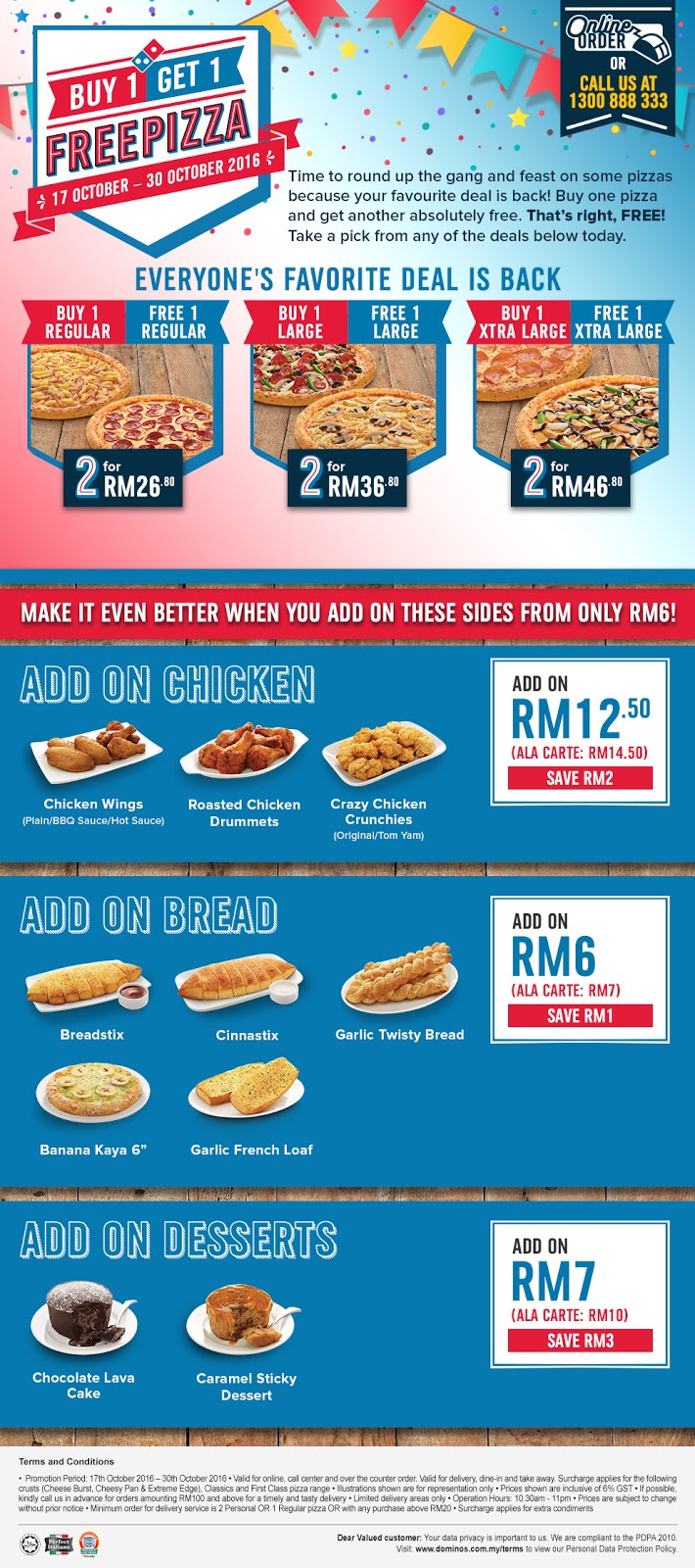 Domino's Pizza Buy 1 Free 1 Promotion 17 - 30 October 2016