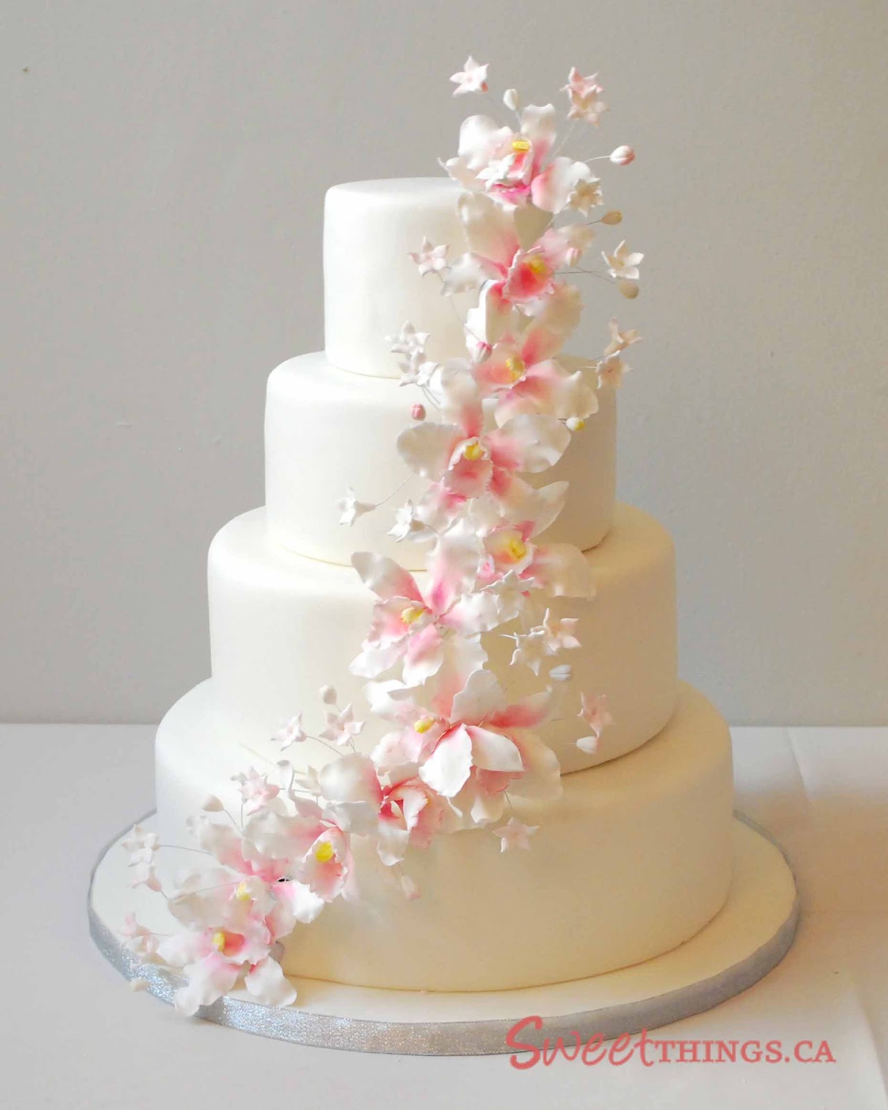 SweetThings 4 tier Wedding  Cake  with Sugarpaste Orchids